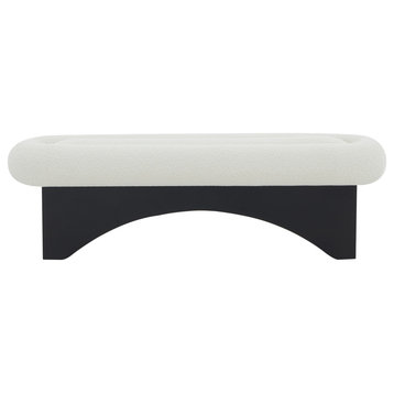 Safavieh Couture Carsen Boucle & Wood Bench, Ivory/Black