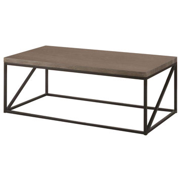 Benzara BM184955 Minimal Coffee Table With Wooden Top and Metallic Base, Gray