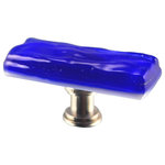 Glass Storm Studios - Sapphire Handmade Glass, Oblong Knob - Textured, layered and glittering sapphire glass. All our products are handmade to order.  Important: Do not use an electric drill or electric screwdriver.