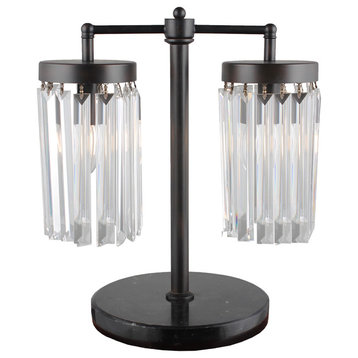 Chloe Twin Table Lamp in Black Metal with Clear Crystal Shades