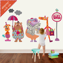 Vinilo infantil de tela Aniamal bus stop - Kids Wall Decor