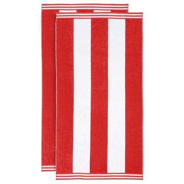 100% Egyptian Cotton Striped Pool Beach Towel, Cabana Striped, Red