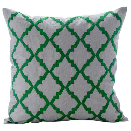 Green Throw Pillow Covers 16"x16" Cotton, Green Parade