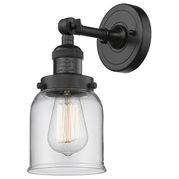 Small Bell 1-Light Sconce, Clear Glass, Matte Black