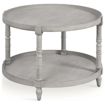 Traditional Coffee Table, Turned Legs With Tray Like Bottom Shelf & Top, Gray
