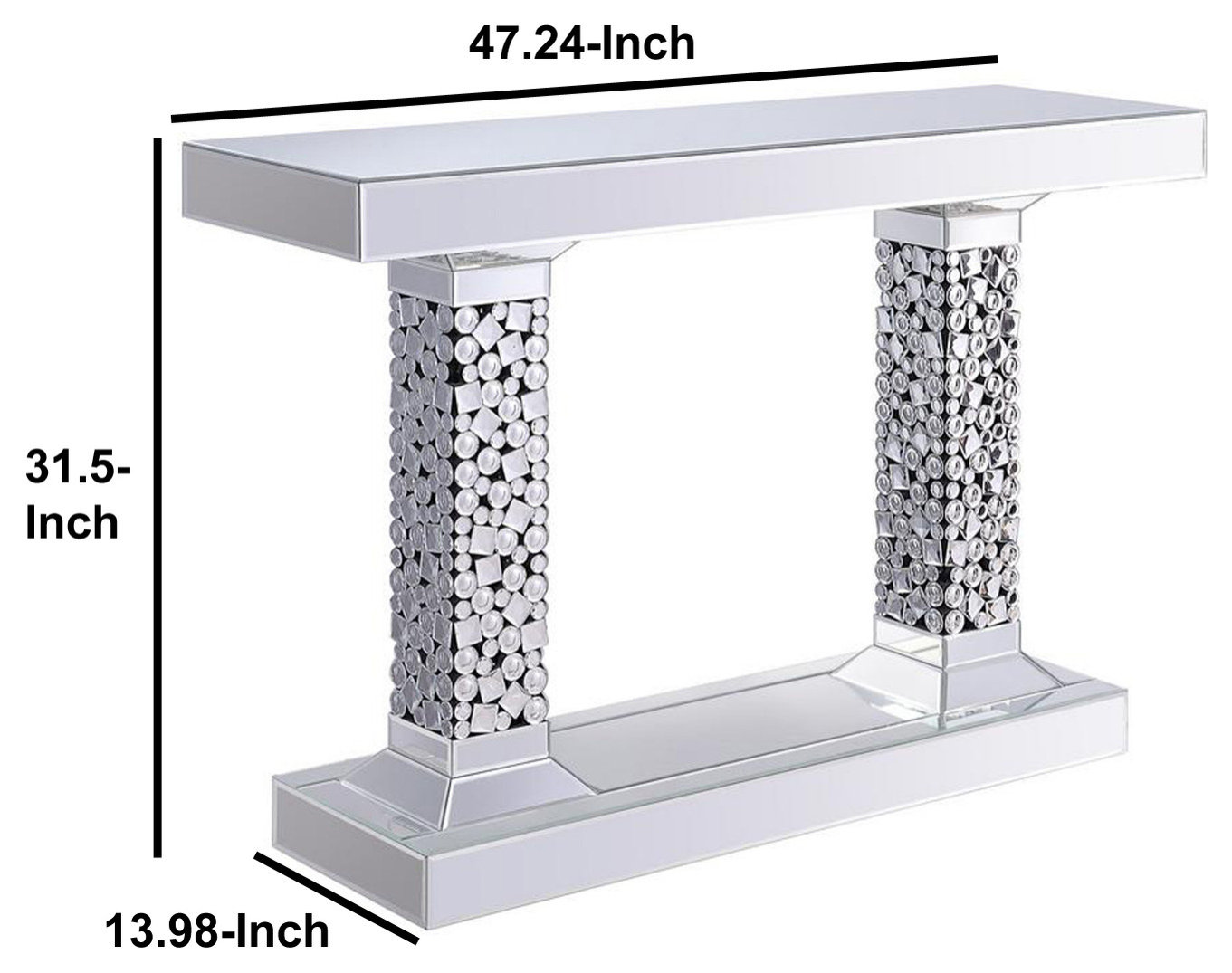 Wood and Mirror Console Table With Two Pedestal Base, Clear and Black ...