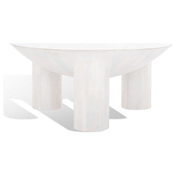 Safavieh Couture Calhoun Round Wood Coffee Table, White Wash