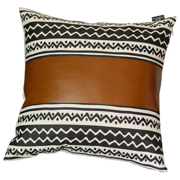 Brown Faux Leather And Zigzag Decorative Pillow Cover