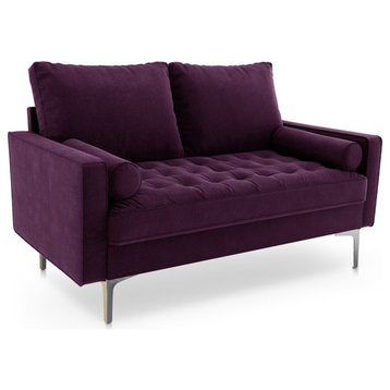 Pemberly Row 58" Upholstered Modern Velvet Loveseat in Purple