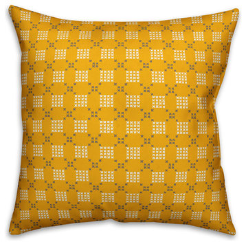 Yellow Cross-Stitch Printed Pattern Outdoor Throw Pillow, 16"x16"
