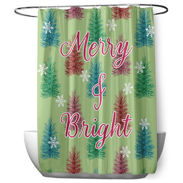 70"Wx73"L Merry and Bright Shower Curtain, Light Green