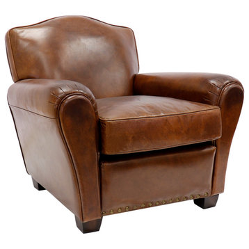 Pasargad Home Palermo Genuine Leather Wing Chair, Brown