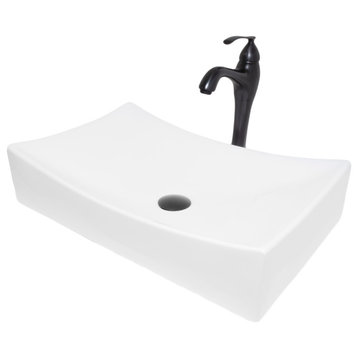 Rectangular Porcelain Vessel Bath Sink Combo with Faucet and Drain, Oil Rubbed Bronze