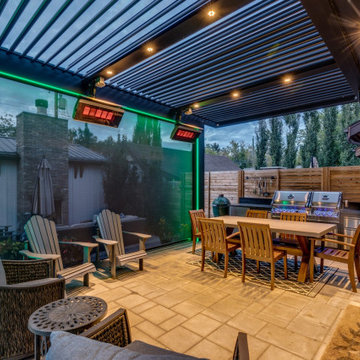 StruXure Adjustable Pergola with TRAX Lighting and Phantom Motorized Screens