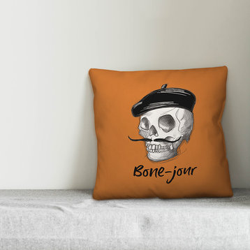 Bone-Jour Skull Sketch Throw Pillow