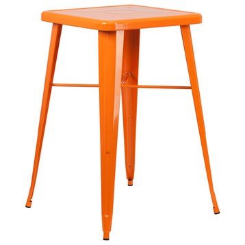 23.75" Square Orange Metal Indoor-Outdoor Bar Height Table