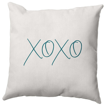 20" x 20" Modern XOXO Valentines Decorative Indoor/Outdoor Pillow, Teal Apetite