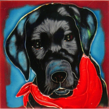 4x4" Black Labrador Retriever Dog Art Tile Ceramic Drink Holder Coaster