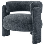 New Pacific Direct - Rebecca Fabric Accent Arm Chair, Grenada Charcoal - Statement-Making Accent Chair for the living space! In curvaceous design, the Rebecca series highlights postmodern aesthetics with its circular armrests, square posts and round low slung seat. Soft, chenille fabric accentuates its contemporary design. Fully Assembled. Available in Grenada Cream, Grenada Terracotta and Grenada Charcoal.