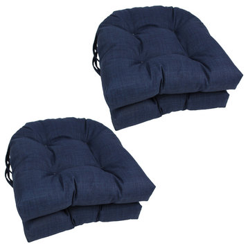 16" Outdoor Spun Polyester U-shaped Tufted Chair Cushions, Set of 4, Azul