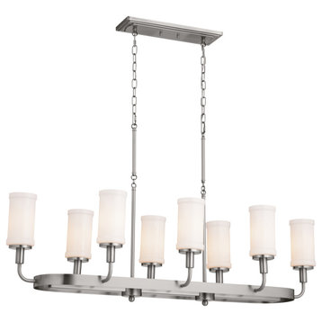 Vetivene 48.4" 8 Light Linear Chandelier With Opal Glass, Classic Pewter