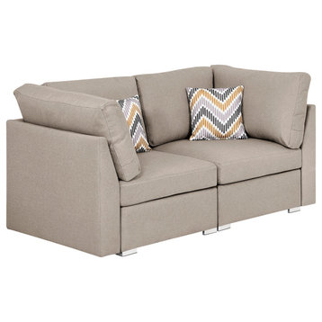 Amira Beige Fabric Loveseat Couch with Pillows
