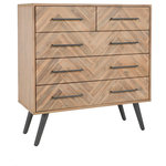 Kosas Home - Soren 5 Drawer Dresser by Kosas Home - The Soren dresser is the perfect combination of rich textures and simple detailing. The beauty of this piece is highlighted by clean lines and a unique combination of herringbone and solid acacia wood panels on the body of the dresser. Contrasting tapered iron legs enhance the mid-century appeal of the product, while rendering it timeless.