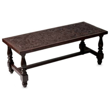 NOVICA Andean Ferns And Mohena Wood And Leather Coffee Table
