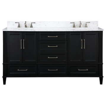 Montauk 30" Bathroom Vanity, Black, 60", Carrara Marble Top