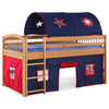 Addison Wood Junior Loft Bed; Blue and Red Playhouse Tent, Cinnamon