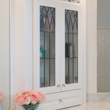 Bathroom | Elegant Custom Cabinets | Marble Tile & Freestanding Tub