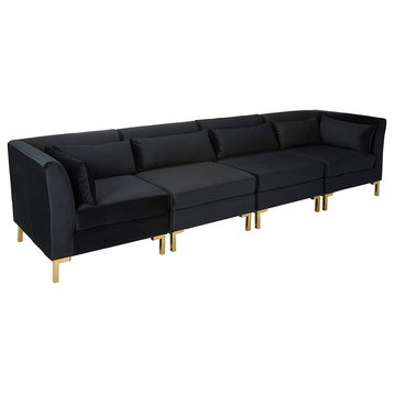 Modular Sectional Sofa, Elegant Design With Gold Metal Legs & Velvet Seat, Black