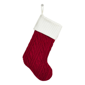 Cable Knit Classic Striped Design Holiday Christmas Stocking, Style 1