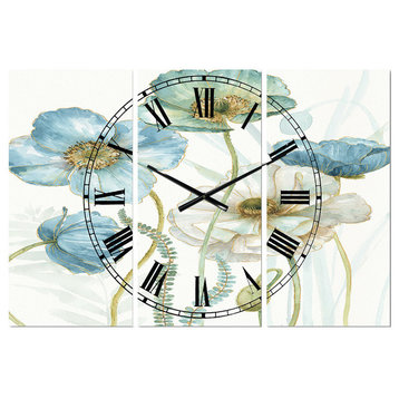 Blue Cottage Flowers Drawing Ii Farmhouse Multipanel Metal Clock
