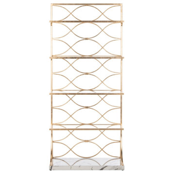 Pami 4 Glass Tier Marble Base Etagere/Bookcase, Gold/White/Clear