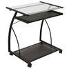 L Mobile Laptop Cart, Black and Clear Glass