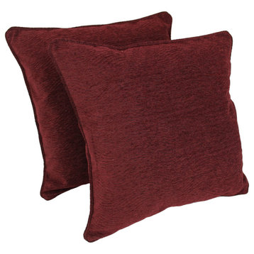 25" Double-Corded Jacquard Chenille Square Floor Pillows, Set of 2, Bordeaux