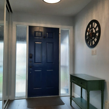 Living room, gutters and downspouts