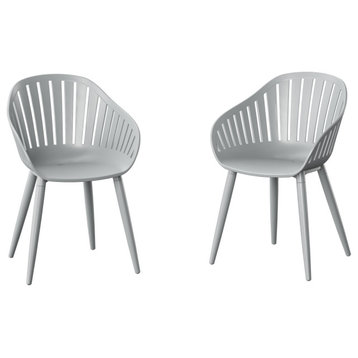 Amazonia Tennet Modern Wood Patio Dining Chairs, Set of 2, Grey, Aluminium