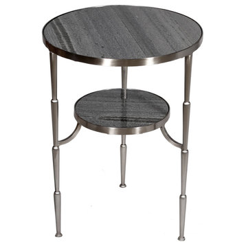 Dharma Side Table on Cast Iron Frame in Satin Nickel Finish with Gray Marble