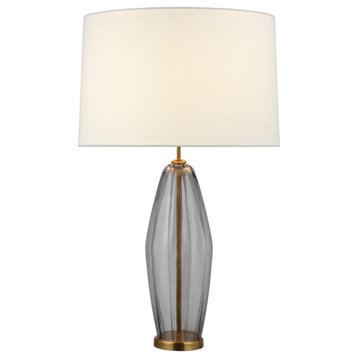 Everleigh Large Fluted Table Lamp in Smoked Glass with Linen Shade