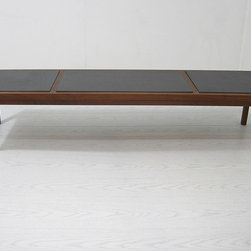 Mid-Century Slate Tile Top Coffee Table Bench - SOLD - Coffee Tables
