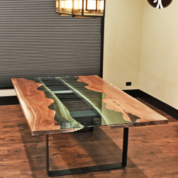 Live Edge Dining Table Walnut River Glass - Dining Tables