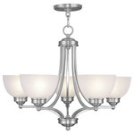 Livex Lighting - Somerset Chandelier, Brushed Nickel - Smooth lines meet gorgeous materials in our Somerset collection. The sleek design will add contemporary class and appeal to your home. This five light chandelier features a brushed nickel finish with satin glass.