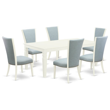 Table Set of 6 Chairs With Baby Blue Color and Table With Linen White Color