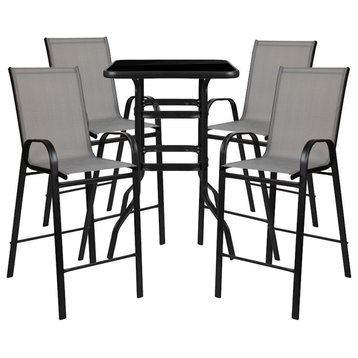 Flash Furniture Set of 5, Glass Bar Patio Table Set, Gray