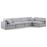 Meridian Furniture - Indulge Upholstered Modular L-Shaped Sectional, Grey, 5-Piece: 3 Armless Chair, 2 Corner Chair, Down Stuffed Linen Textured Fabric - Experience ultimate comfort and style with our grey linen textured fabric Indulge Sectional. The luxurious linen texture of the fabric will elevate the aesthetic of any room. This sofa provides ample space for you to relax while its modular build offers the option of unlimited configurations. Whether you're looking to add a stylish element to your living room or a comfortable seating option to your bedroom, this sofa is the perfect choice.