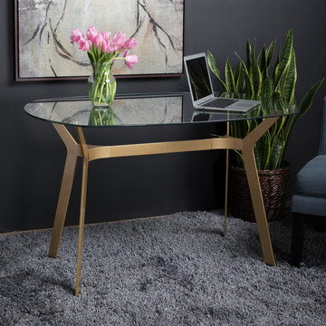 Archtech Modern Glass 48" Desk / Dining Table, in Gold / Clear Glass #71013