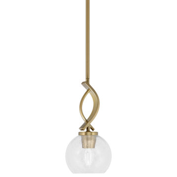 Cavella 1-Light Stem Hung Mini Pendant, New Age Brass, 5.75" Clear Bubble Glass