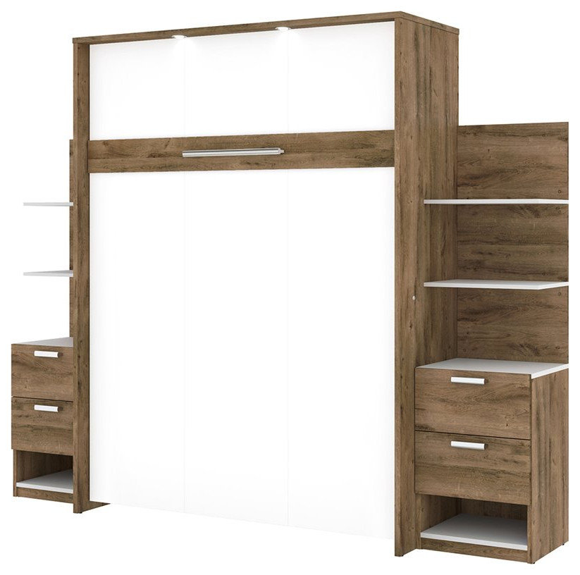 Cielo Queen Murphy Bed with Nightstands in Rustic Brown/White ...